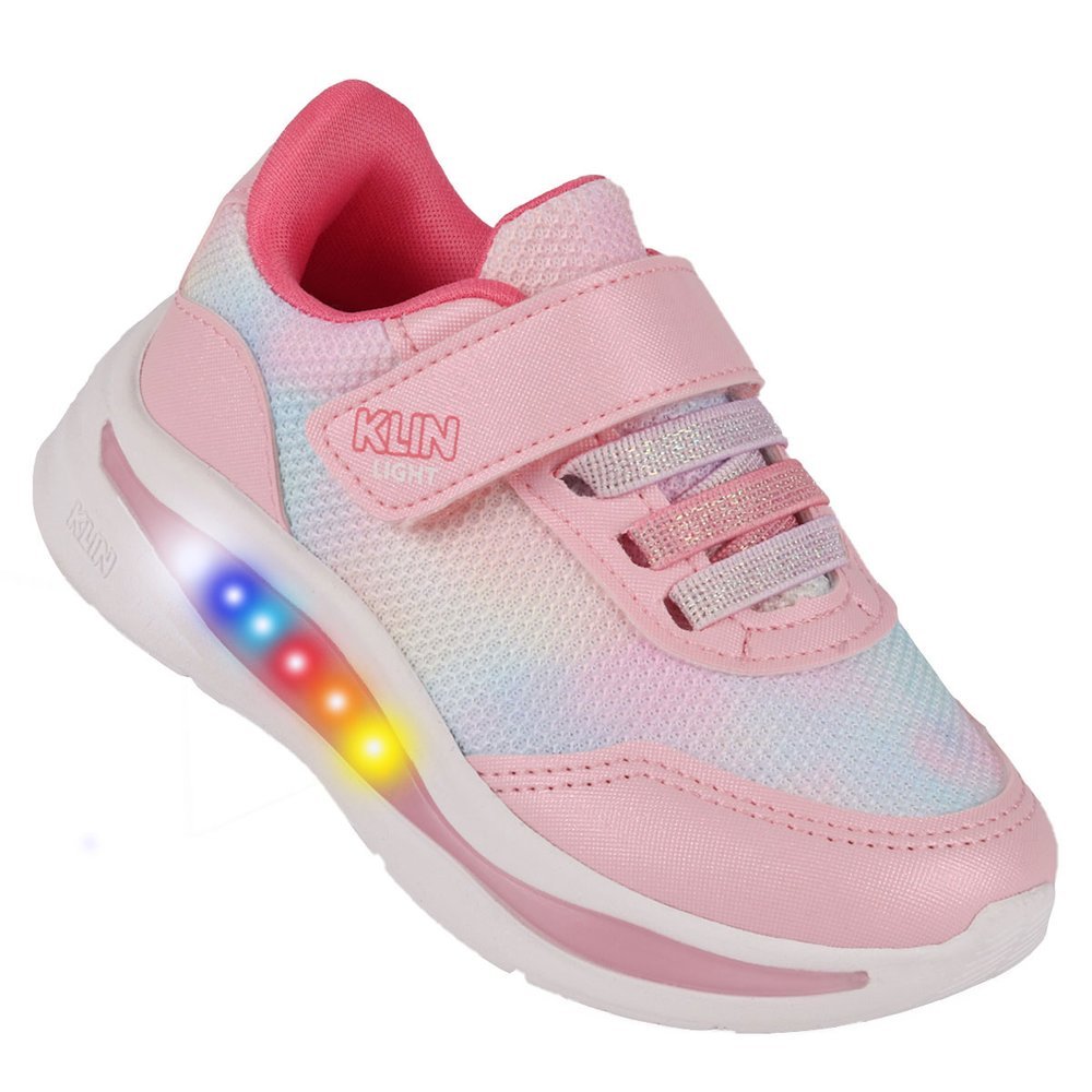 Tênis Infantil Menina Klin Flash com LED e Fechamento com Tira Dupla aderência -