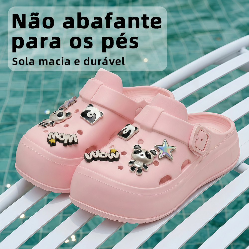 Babuche Feminino Plataforma Antiderrapante Leve e Confortável para Praia Passeio e Uso Diário Sandália Clog Feminina