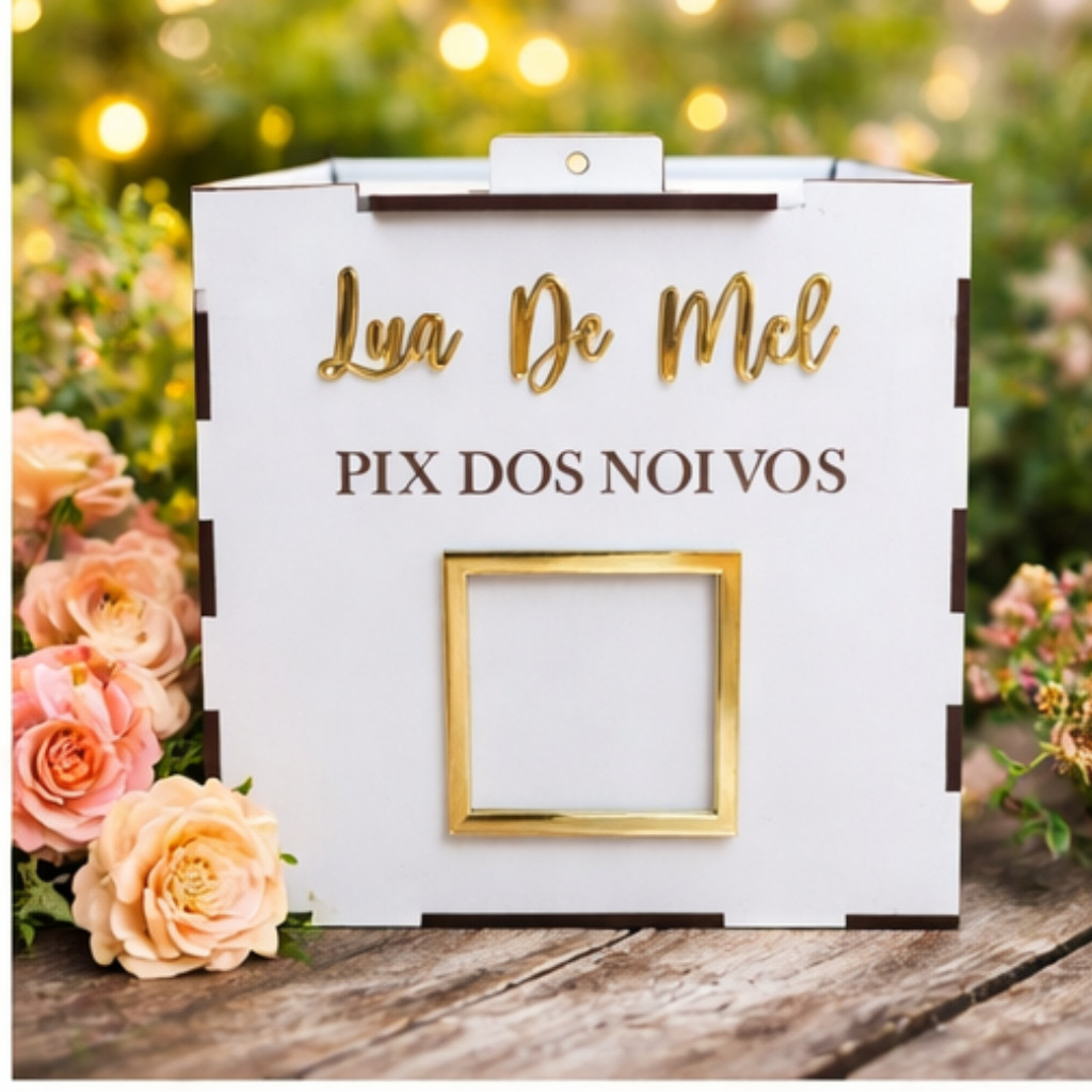 Caixa Pix Casamento Lua de Mel Cofre QR Code Decorativo para Noivos MDF