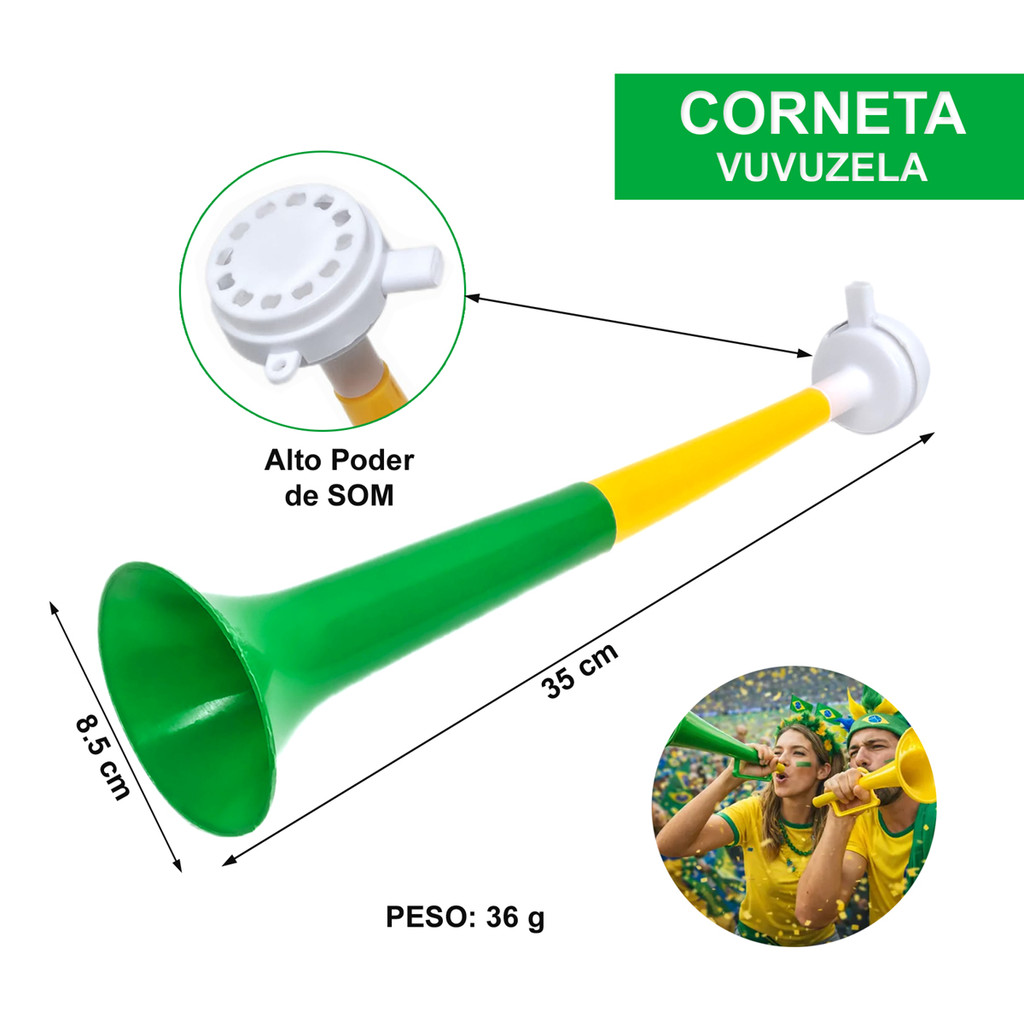 Corneta Vuvuzela Brasil 35 x 8,5cm Som Potente para Torcida 🇧🇷
