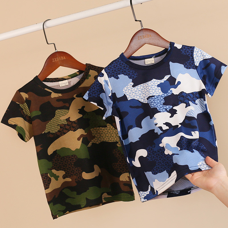 Camuflagem infantil de secagem rápida camiseta de manga curta estilo verão roupas infantis meninos meninas meia manga em