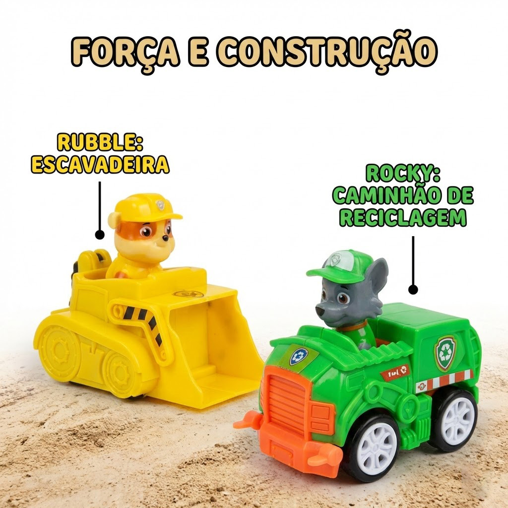Kit 6 Carrinhos Patrulha Canina  De Friccao Colecao Chase Marshall Skye Rubble Rocky Zuma Kizumba