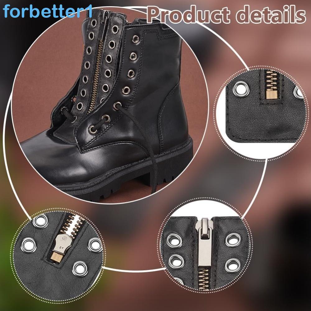 Cadarços De Bota Com Zíper FORBETTER , Ilhós De Metal Preto , Inserções De Cadarço De Couro , 8 Furos