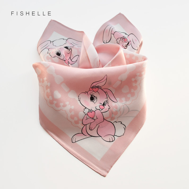 Bonito dos desenhos animados coelho morango seda pequeno lenço quadrado feminino primavera outono amoreira lenço de seda