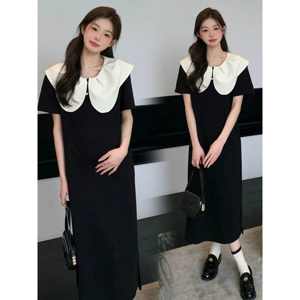 Roupa de maternidade verão saia terno estilo moda 2026 novo estilo solto gola boneca vestido elegante moda vestido de ve