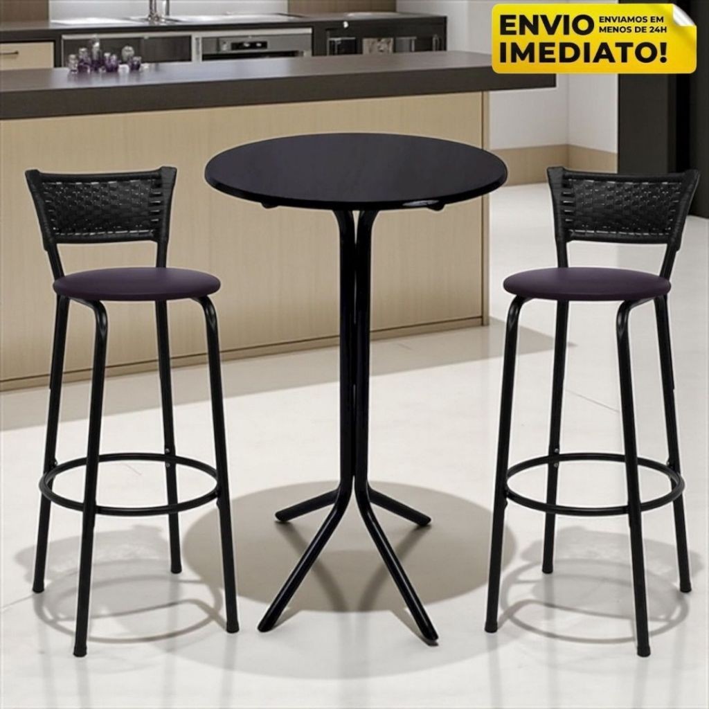 Kit 2 Banqueta Alta + Jogo Mesa Bistro Americana Gourmet Cozinha Premium de Junco