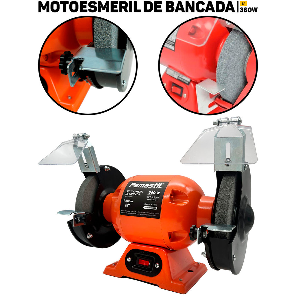 Moto Esmeril Famastil 6” 360W Uso Profissional P/ Afiação Polimento Profissional