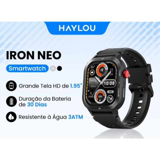 Smartwatch Haylou Iron Neo A Prova D'água IP68 Faz Chamadas Tela HD Bateria Longa Duração Esportivo roid iOSPRETO New