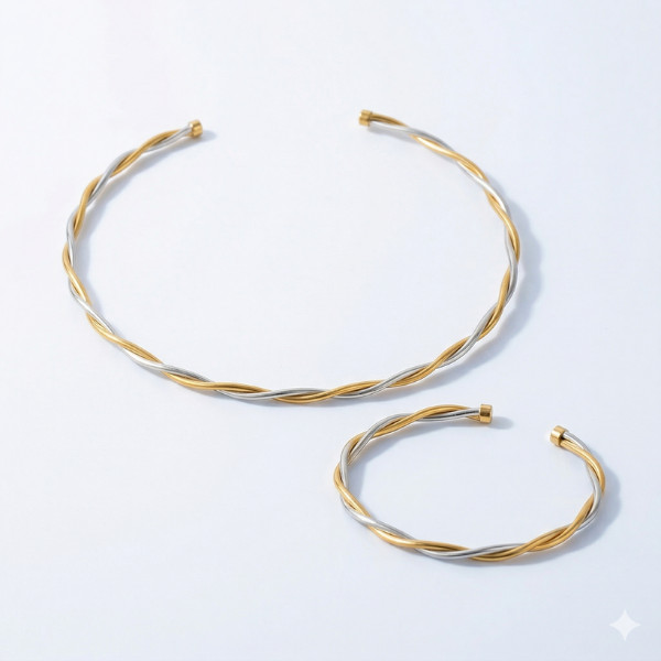 Choker Aro Prata e Dourado | Bracelete Prata e Dourado | Choker Feminina | Choker Aro Liso