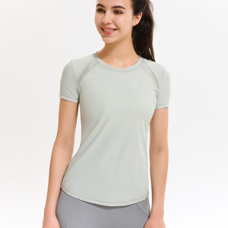 Flor cor esportes DS40 roupas de Fitness feminino leve gaze costura respirável blusa Yoga correndo treinamento esportes