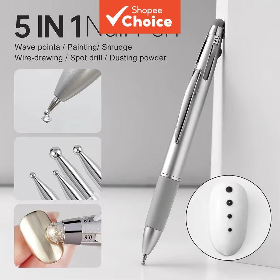Ferramentas de Arte de Unhas Caneta de Pontilhado 5 em 1 Design de Caneta Esferográfica Kit de Manicure para Pontilhado