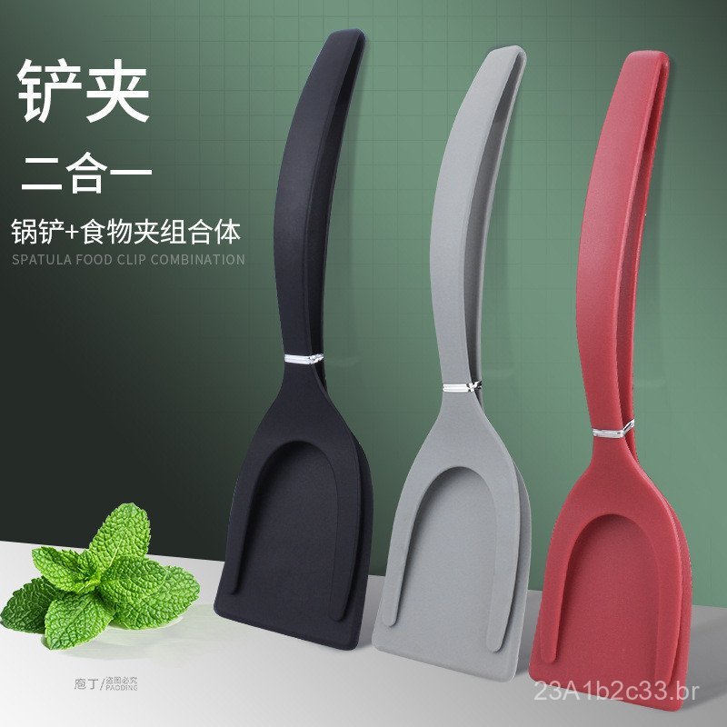 Espátula para bife, espátula para fritar, espátula e pinça de nylon dois em um, pinça para alimentos, espátula para ovos