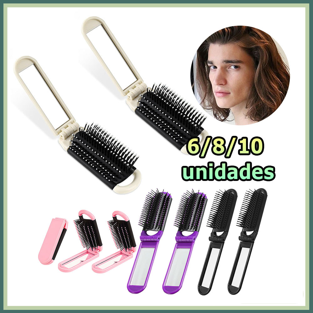 Kit 6/8/10 Pente de bolso quadrado com espelho pente dobrável com espelho pente para uso a seco ou molhado para viagens