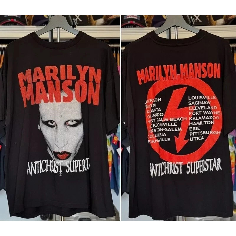 Camiseta Unisex Remake Marilyn Manson Antichrist Superstar 90s Preta Estilosa Atemporal Moderna Retrô