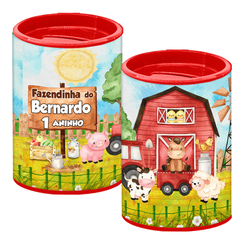 Cofrinho Personalizado Fazendinha Vermelho PROMOÇÃO Cofre Lembrancinha Festa Aniversário Aquarela
