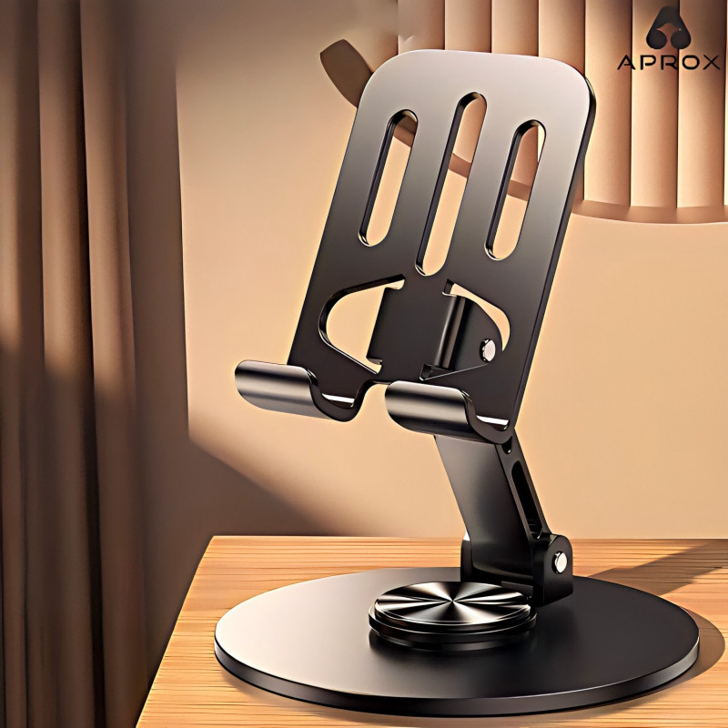 Suporte Premium de Alumínio de Mesa Base Rotatória Ajustável 360º Para Smartphones e Tablets