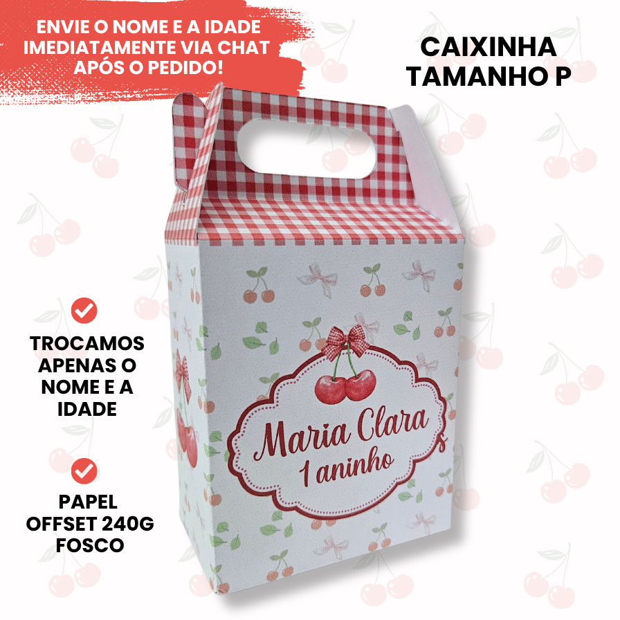 Caixinha Surpresa Personalizada Cerejinha | Lembrancinha Aniversário Infantil