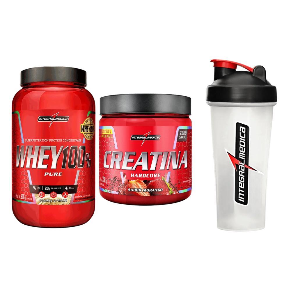 Imagem Kit Whey 100% 900g + Creatina Morango + Coqueteleira 600ml IM