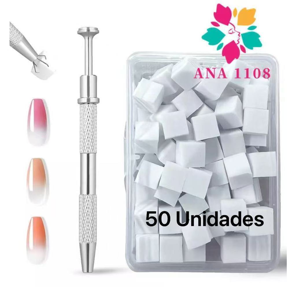 sufur ANA 1108 Kit Esfumado Perfeito Unhas Aplicador em Metal+50 Mini Esponjas Descartável Nail Art Unhas em Gel