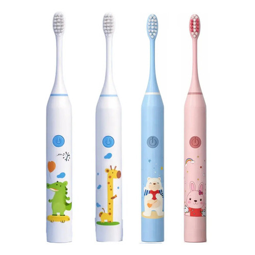 Escova Dental Elétrica Infantil Recarregável Usb Cerdas Macia + 4 Refis de Reposição