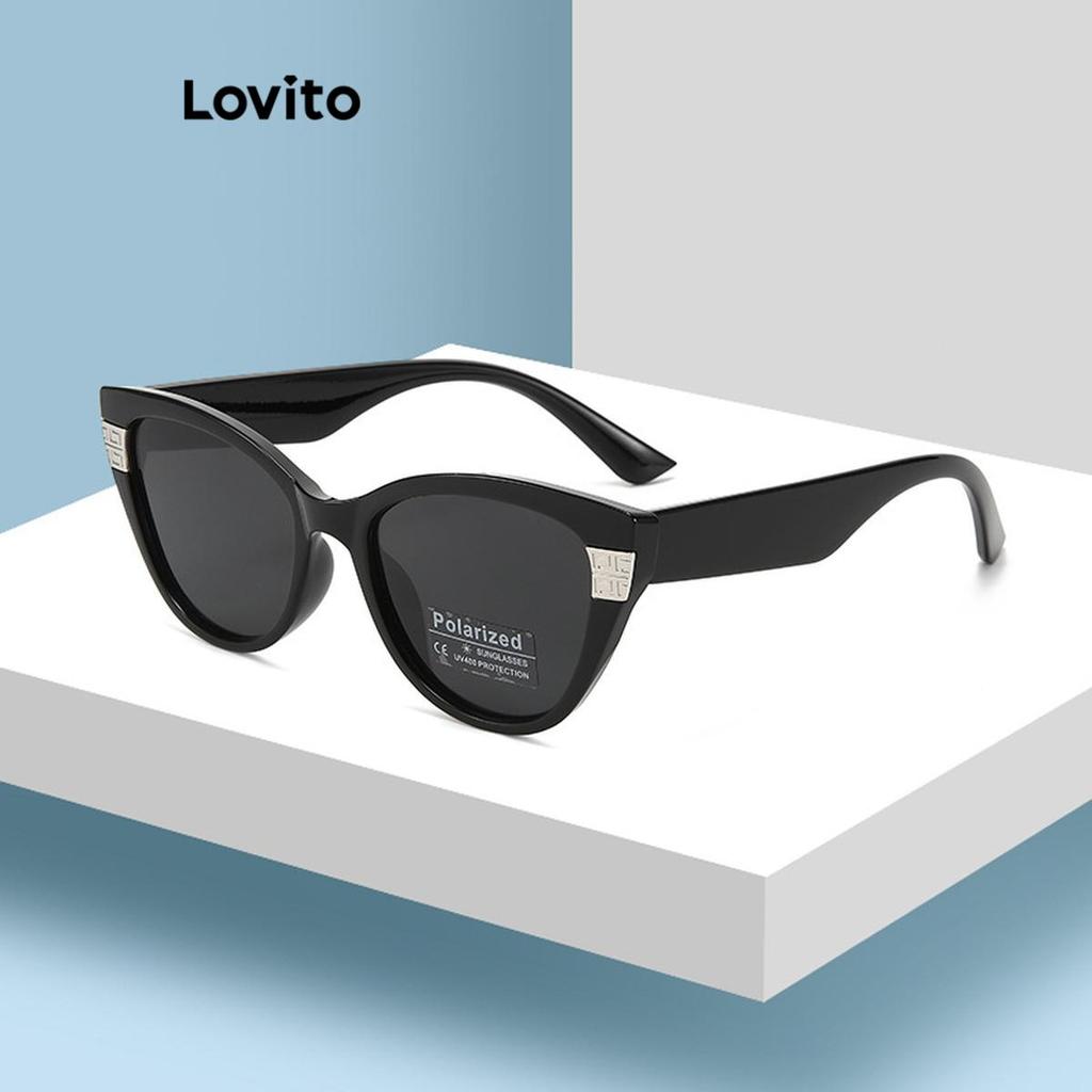 Lovito Casual Óculos de sol lisos com temperamento e olhos de gato com proteção Uv para mulheres LFA70016