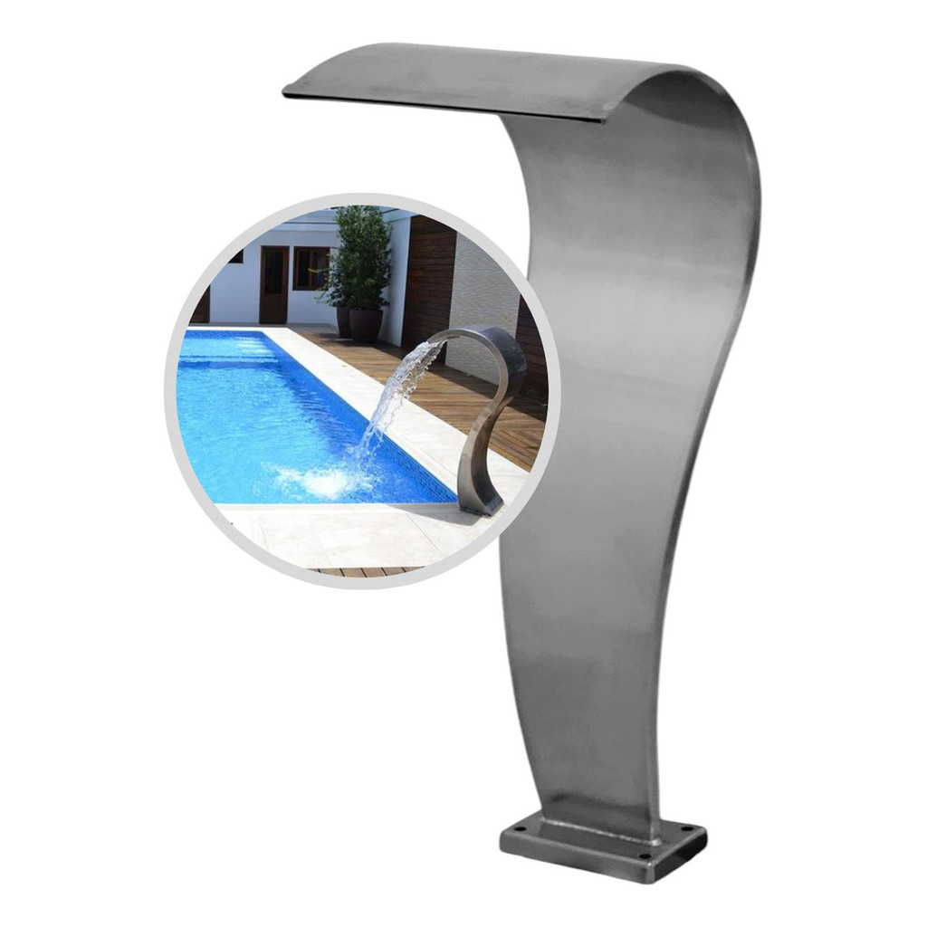 Cascata Piscina Naja 75cm Inox Chão Cano 50 Grande Chafariz Embutir Chão Borda Piscina Base Reta