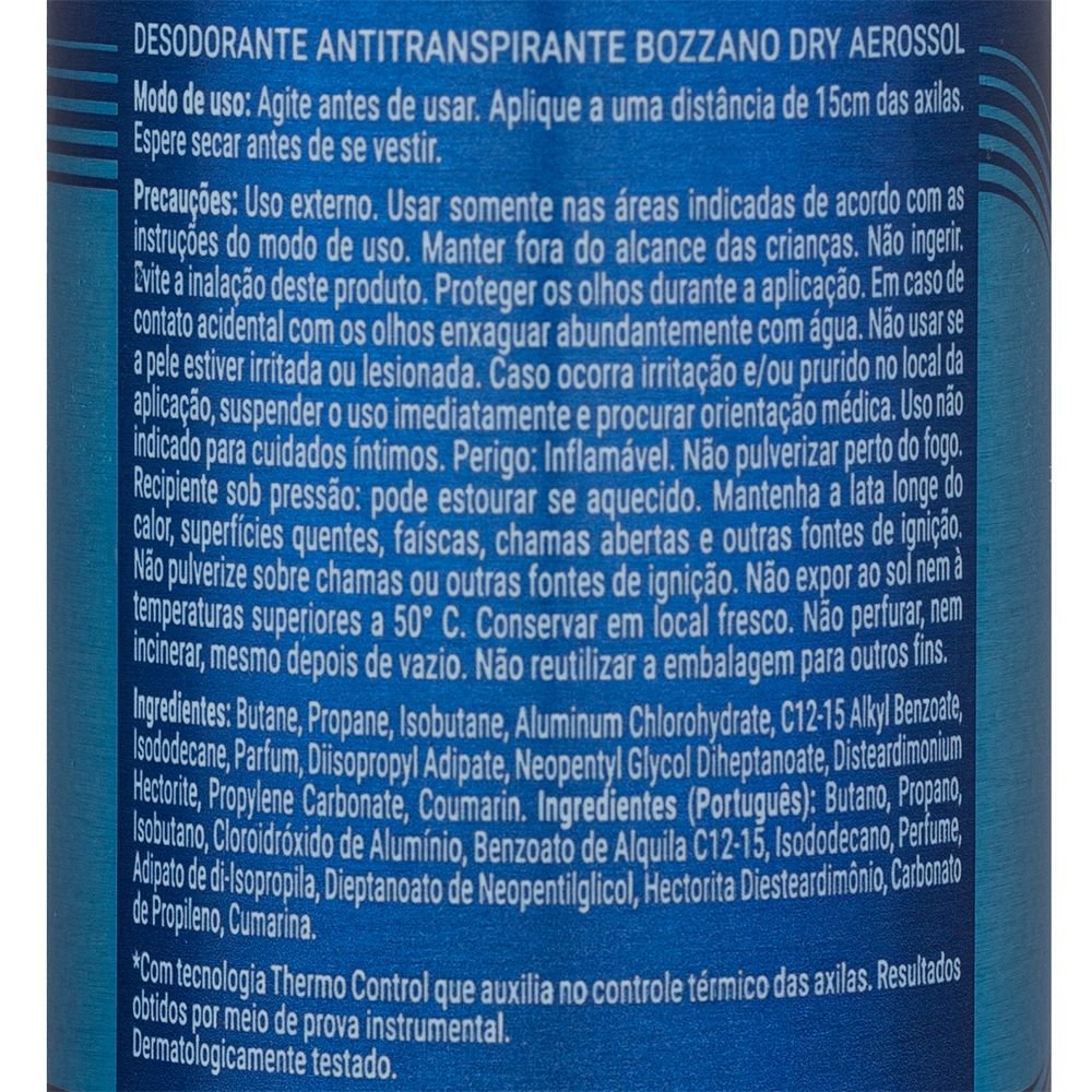 Detalhes do Desodorante Aerossol Masculino Bozzano Dry 150ml