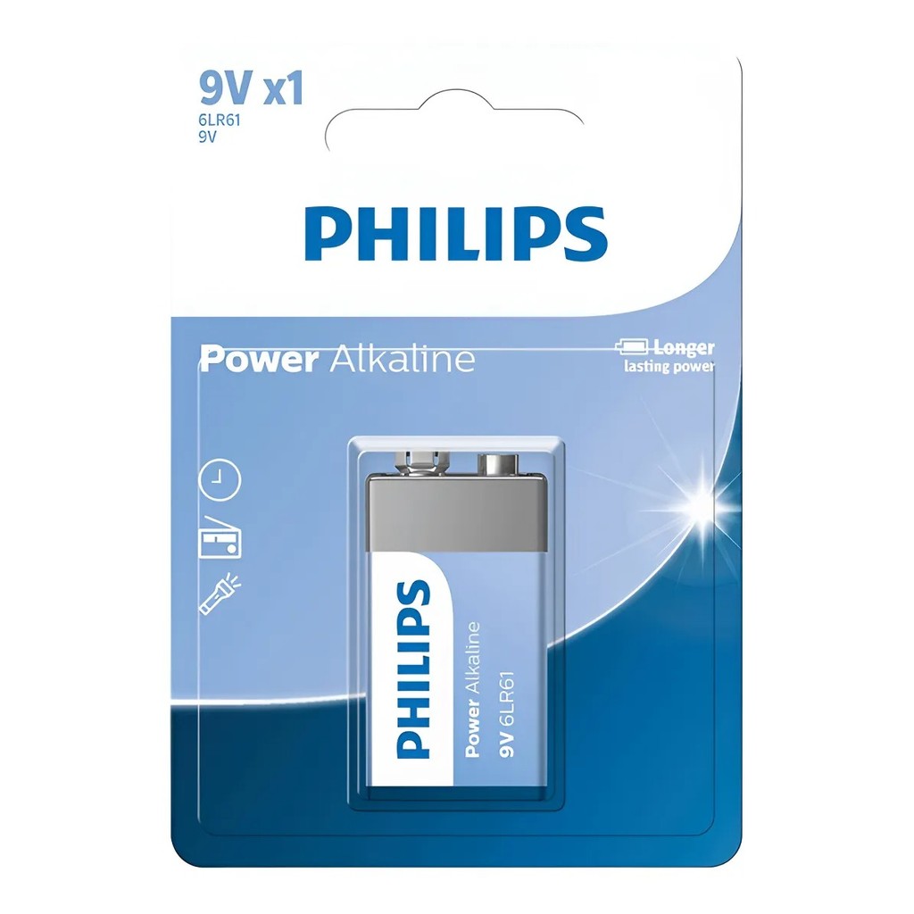 Pilha Alcalina Philips 9v 6LR61P1B/59 C/1 Und - ENVIO IMEDIATO