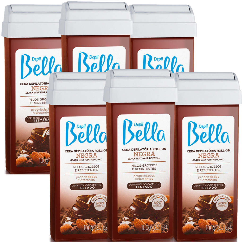 6 Cera Depilatória Refil Roll-On Negra Depil Bella 100g