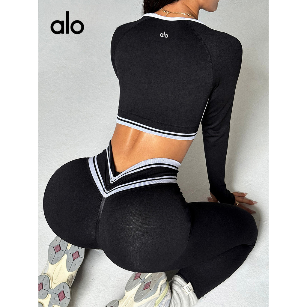 Alo terno esportivo feminino manga longa yoga Wear topo esportes ao ar livre Fitness yoga calças femininas em Oferta na Shopee