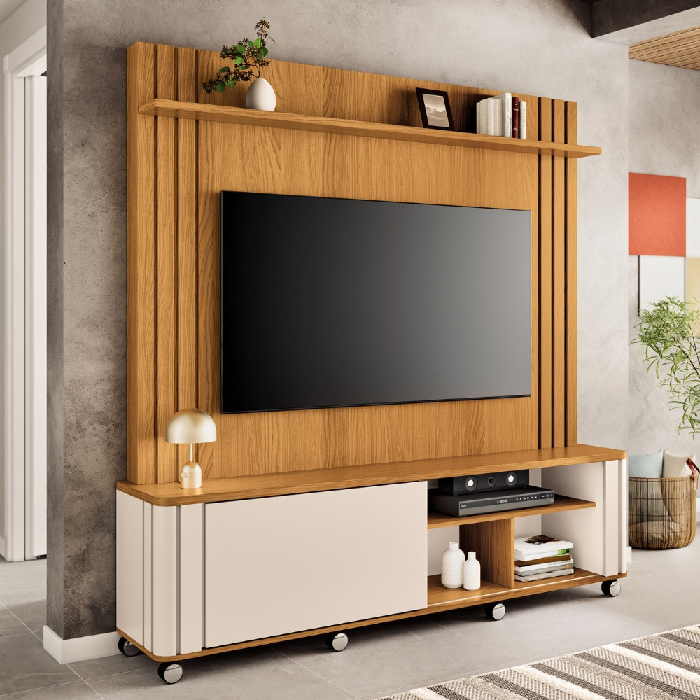 Estante Home Ripada para TV até 70 Polegadas 1 Porta de Correr com Rodízios Trinus HB Móveis em Oferta na Shopee