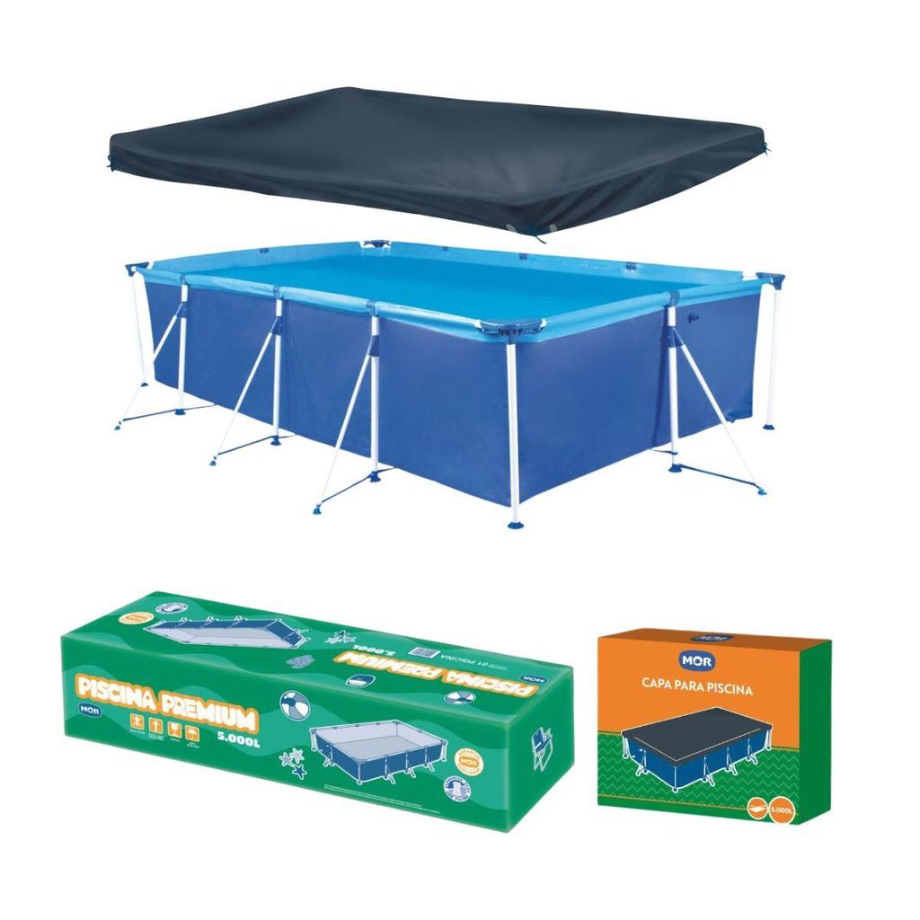 Piscina Retangular 5000 Litros Estruturada Premium com Capa Mor em Oferta na Shopee