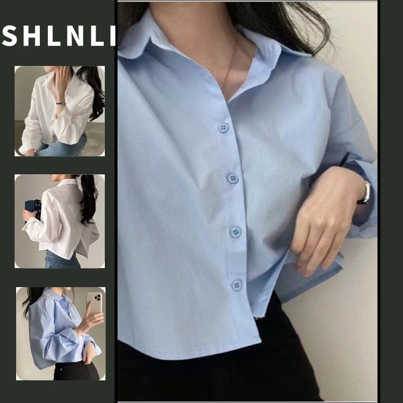 Estilo Coreano Feminino Simples Gola Dobrável Camisa De Manga Comprida Primavera E Outono Blusa De Emagrecimento