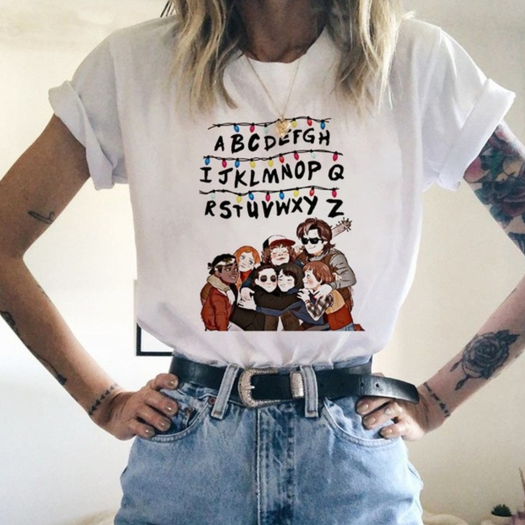 [Camiseta Premium em Algodão Puro]SISI Camiseta Feminina baby look stranger things