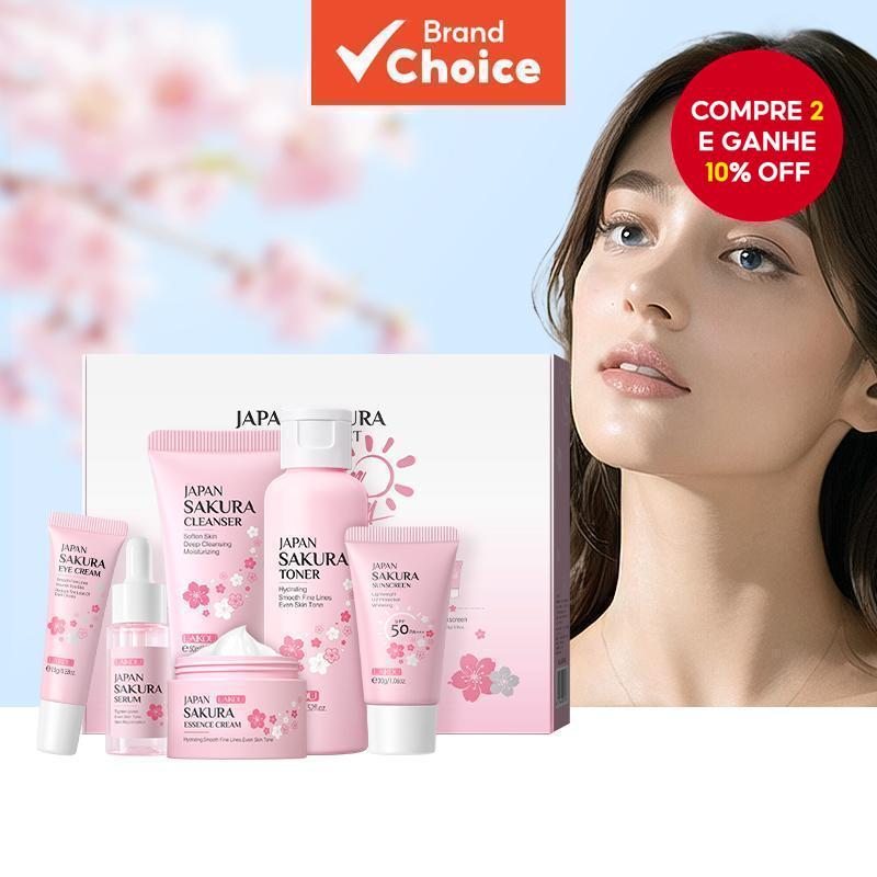 LAIKOU Japan Sakura Skincare Set 6pcs Hidratante Refrescante Mesmo Tom Proteção UV