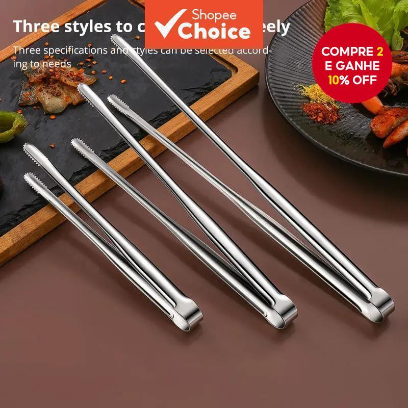 1Pc Pinça para Churrasco de Aço Inoxidável - Ferramenta de Cozinha para Grelhar Carnes Utensílios de Cozinha Prata