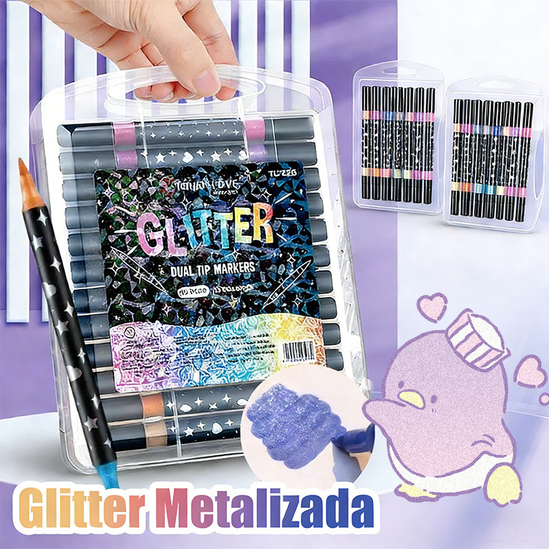 Marcador metálico 24/48/72/96 caneta de glitter de cabeça dupla marcador de cabeça dupla brilhante em Oferta na Shopee