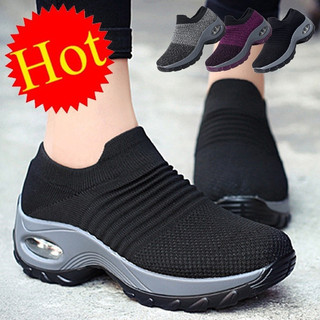 Moda feminina sapatos casuais cunha tênis feminino corrida travesseiro de ar