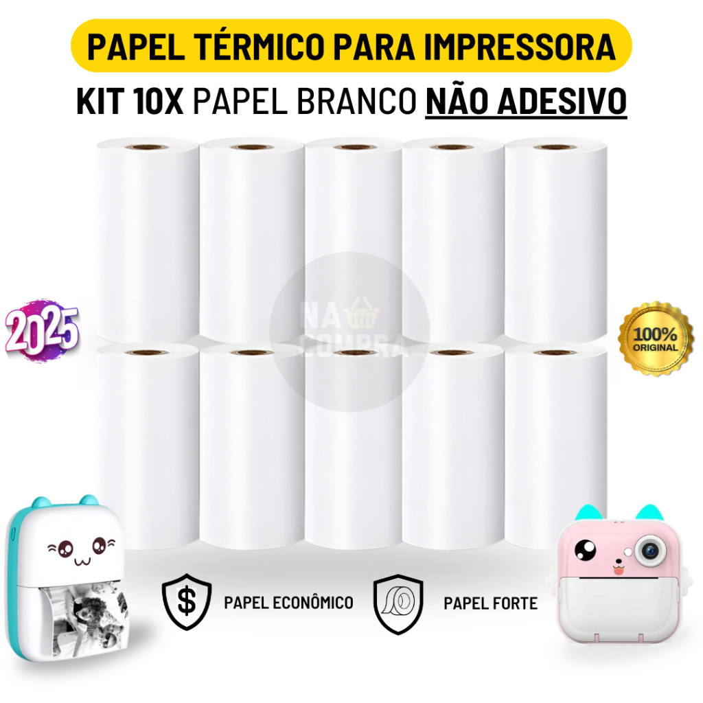 Kit 10 Bobina Térmica 57x30mm Não Adesivo Branco Rolo com 80 Metros Para Mini Impressora Portátil em Oferta na Shopee