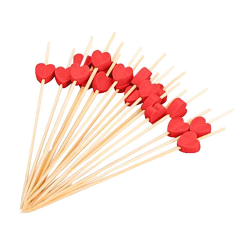 Palito Bambu Coração Vermelho 12cm 20 Unidades