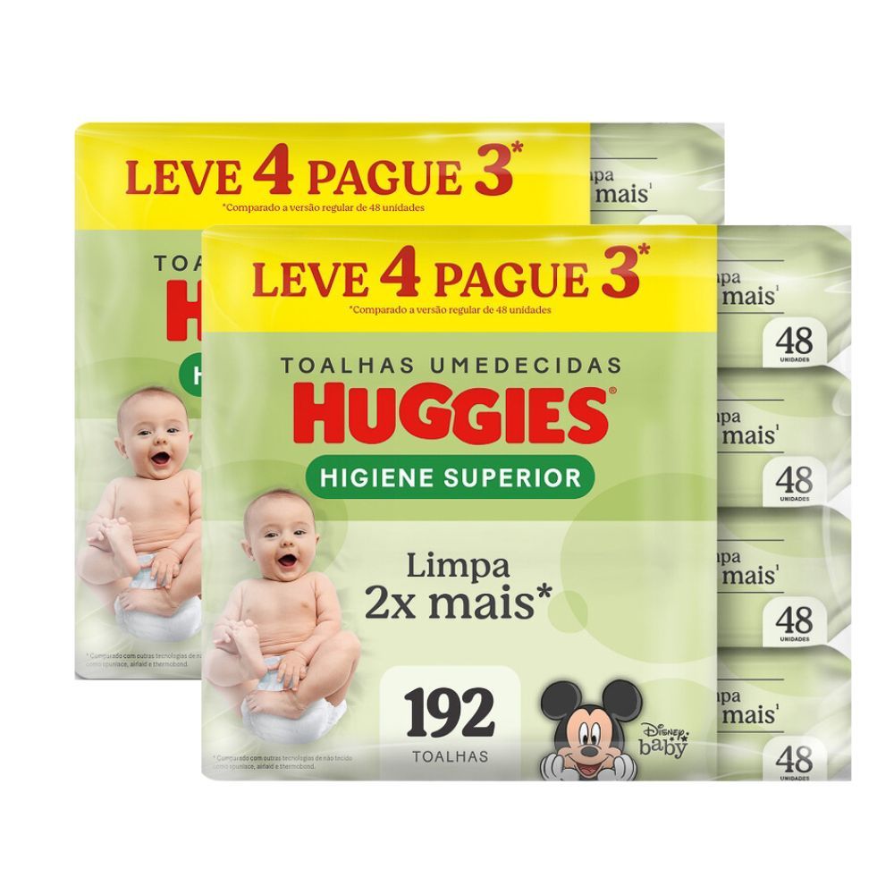 Kit 2 Lenços Huggies Higiene Superior Limpam 2x Mais 4 x 48 Unidades em Oferta na Shopee