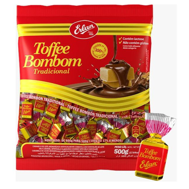 BALA ERLAN BOMBOM TOFFEE 500G TRADICIONAL CARAMELO CHOCOLATE em Oferta na Shopee