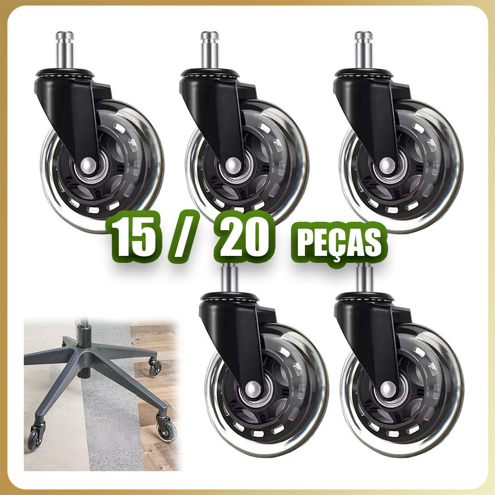 Kit 15/20 Rodízios para cadeiras de escritório rodízios giratórios silenciosos para pisos de azulejo madeira e carpete