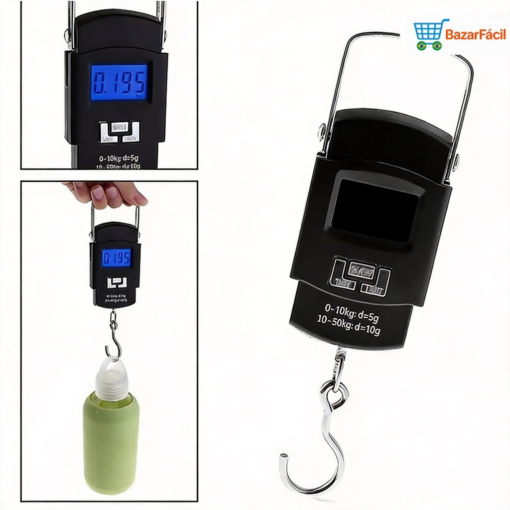 Balança Digital Portátil 50kg Multiuso Bagagem Mala Grande Pescaria Viagem Leve Resistente