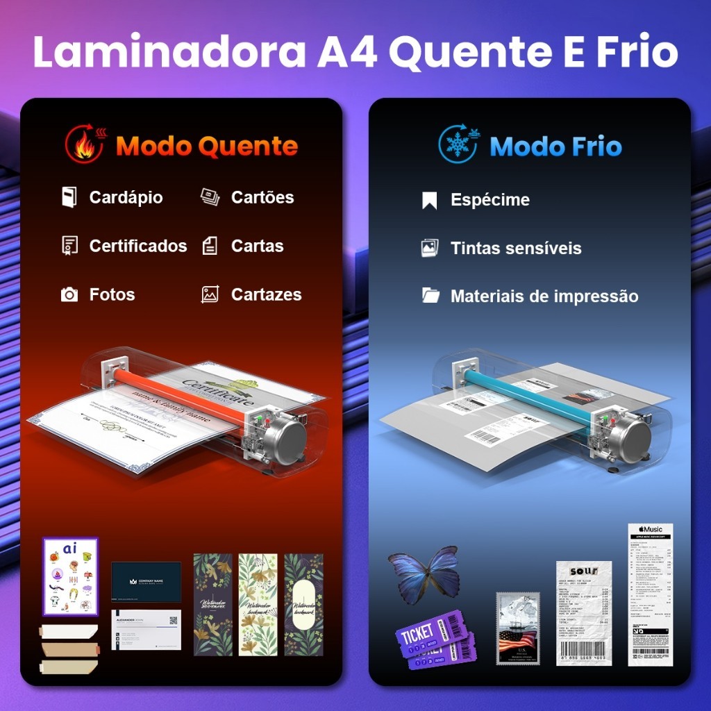 Plastificadora A4 Laminadora De 9 Polegadas 127V Com 5 Bolsas De Laminação Laminadora Térmica Antiatolamento · foto 2