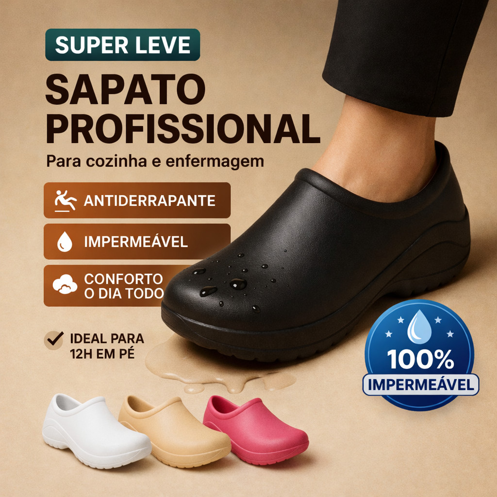Sapato Profissional Antiderrapante Impermeável EPI Enfermagem Hospital Cozinha Trabalho Confortável