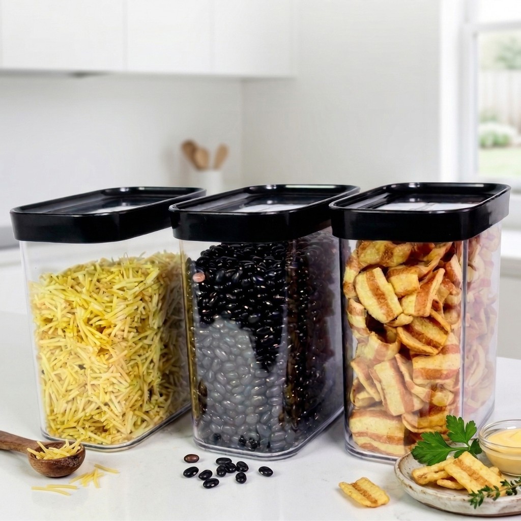 Kit 3 Potes Herméticos de 1,5L  Acrílico Resistente Transparente Alimentos Armazenamento Mantimentos Organização Cozinha