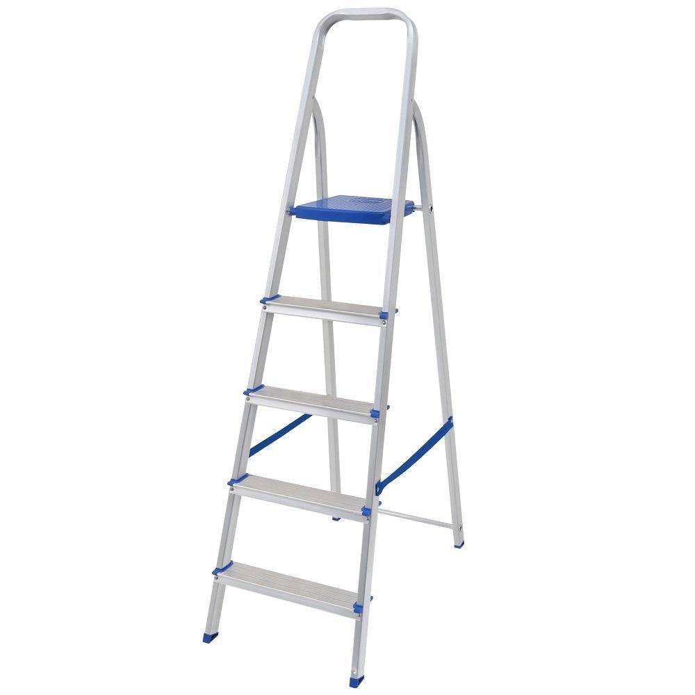 Escada de Alumínio Mor, 5 Degraus com Fita de Segurança em Oferta na Shopee