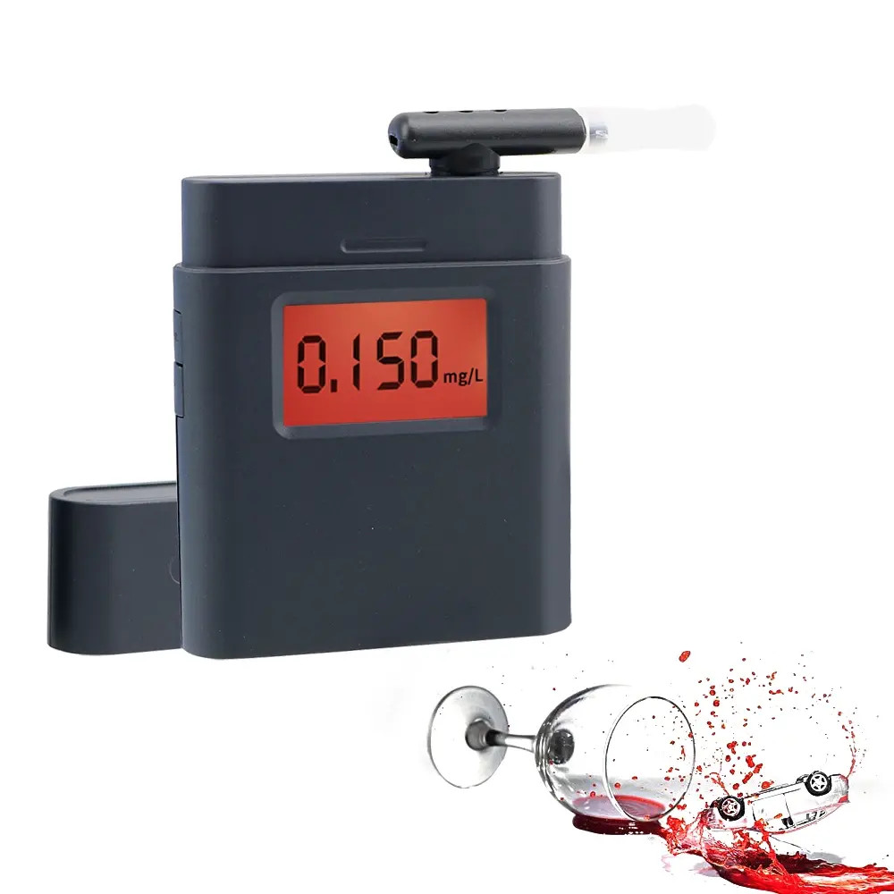 Detector de Álcool Bafômetro Portátil Digital LED Alta Precisão com Bocais Reutilizáveis