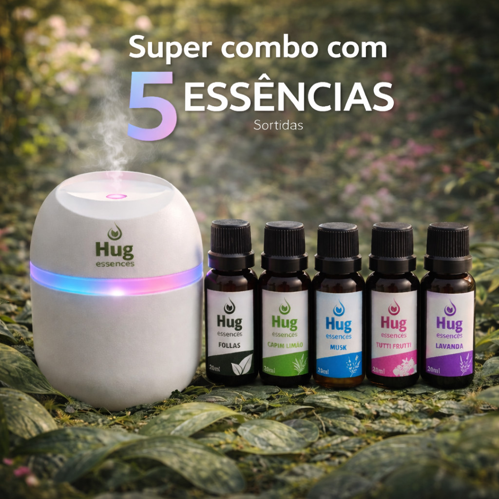 Super combo de 5 Essencias + EGG  Sortidas Hidrossolúvel | Difusor Modelo Ultrassônico 200ml | Essências 20ml